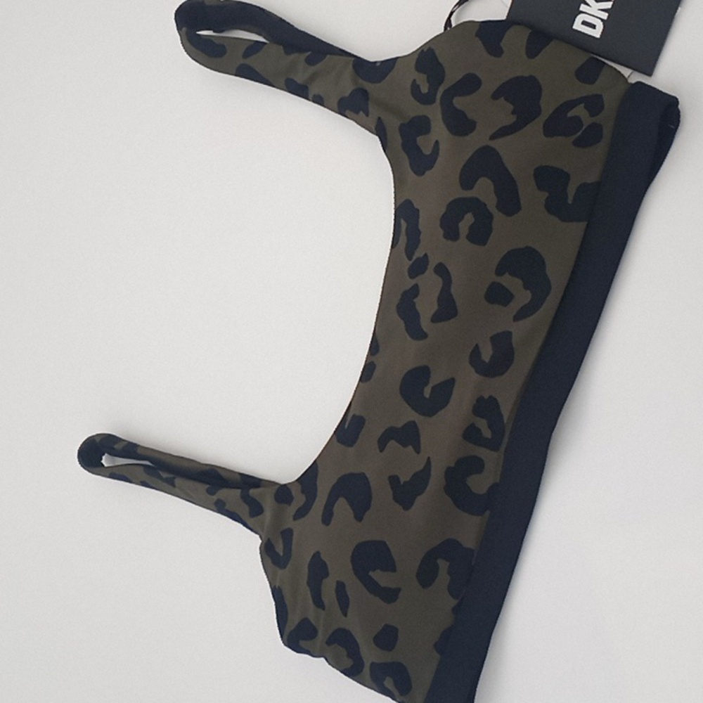 DKNY Block Leopard Print Bikini Swim Top Moss Green M